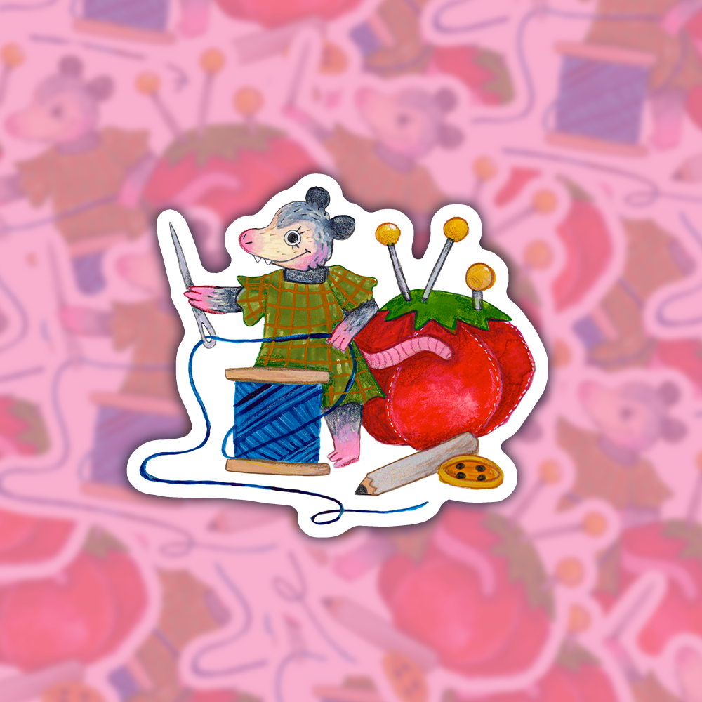 Sewing Opossum Sticker