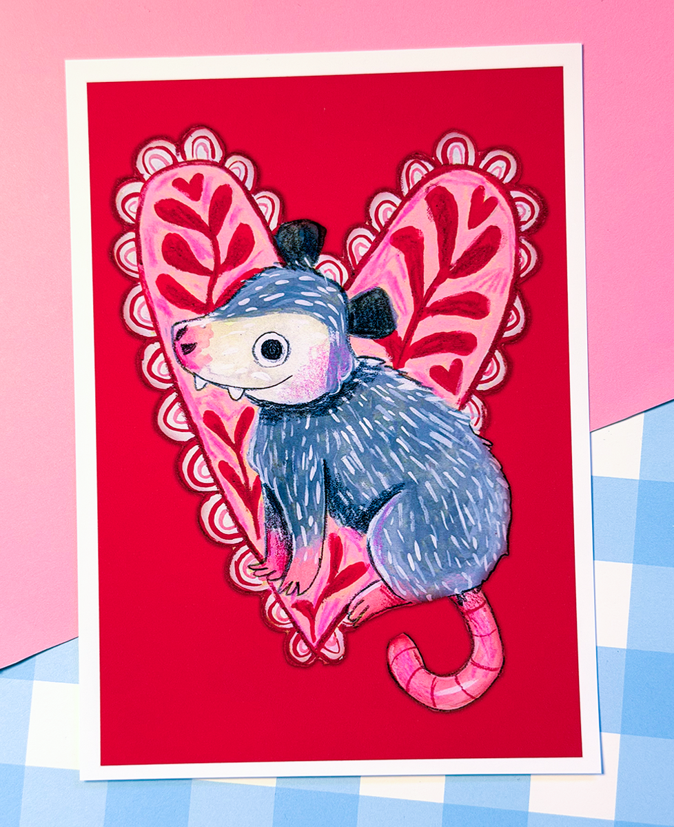 Heart Opossum Print