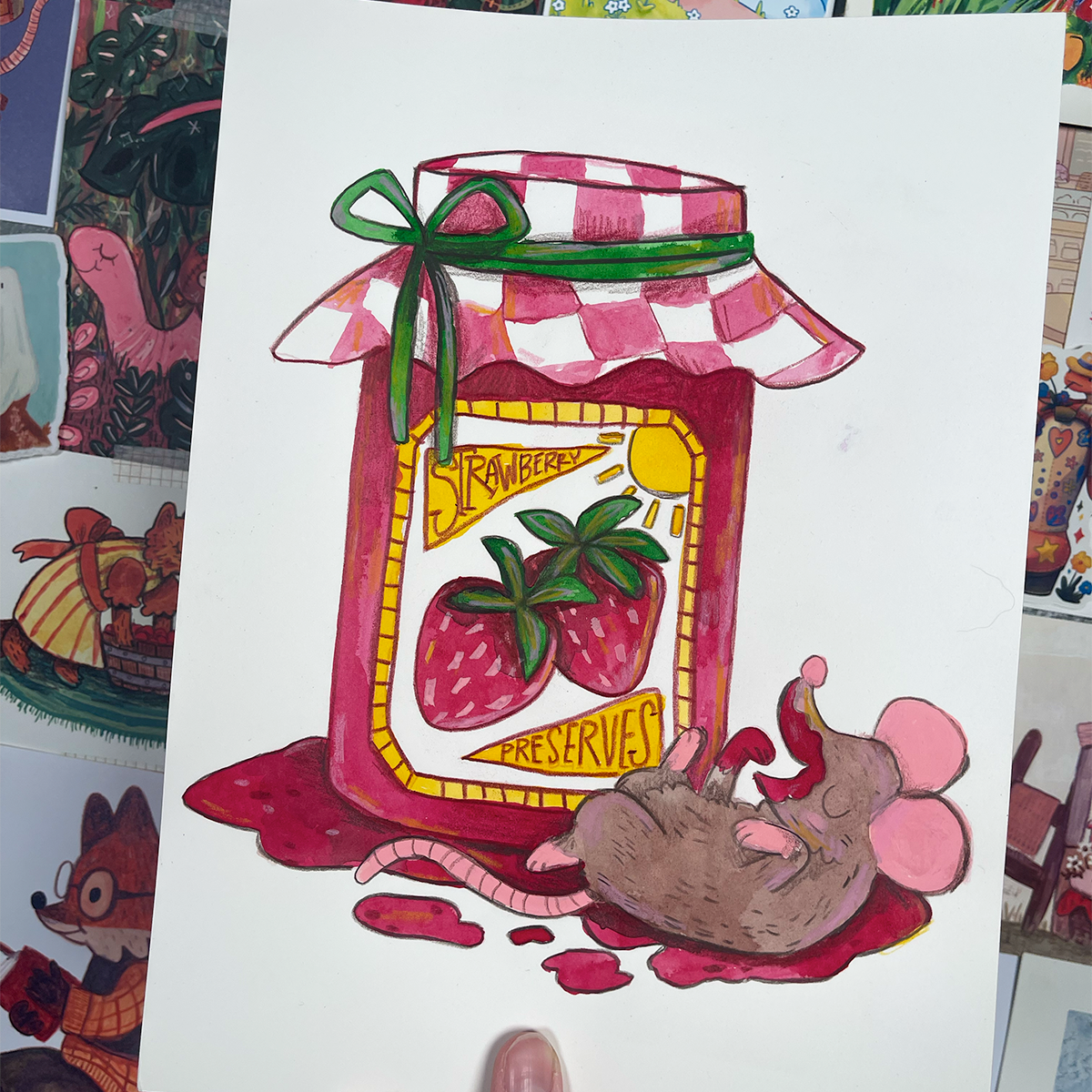 Strawberry Mouse ORIGINAL PAINTING