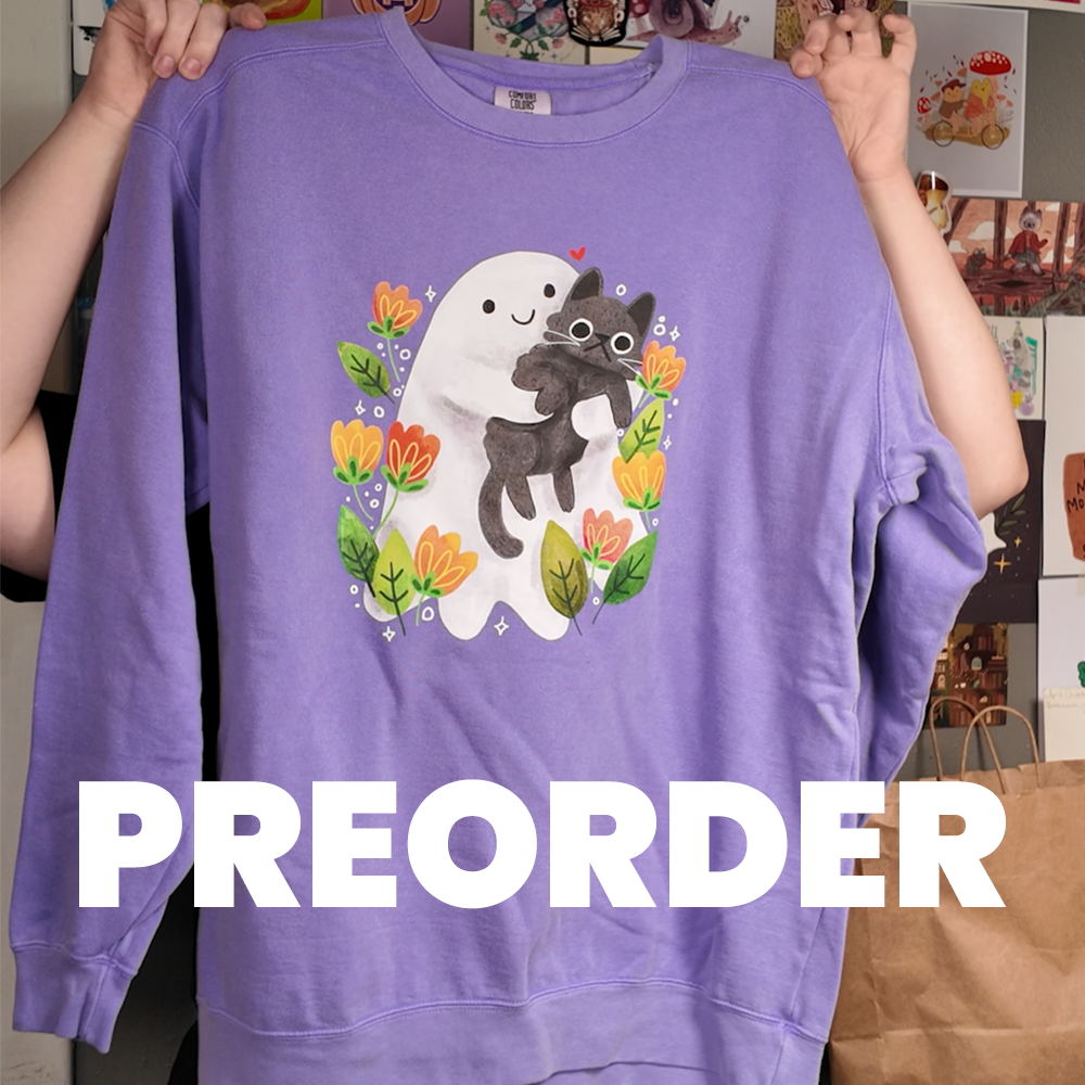 **PREORDER Purple Ghost Cat Crewneck Sweatshirt