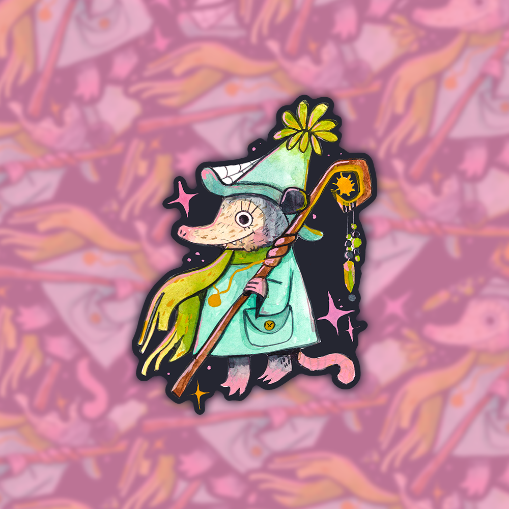 Opossum Wizard Sticker