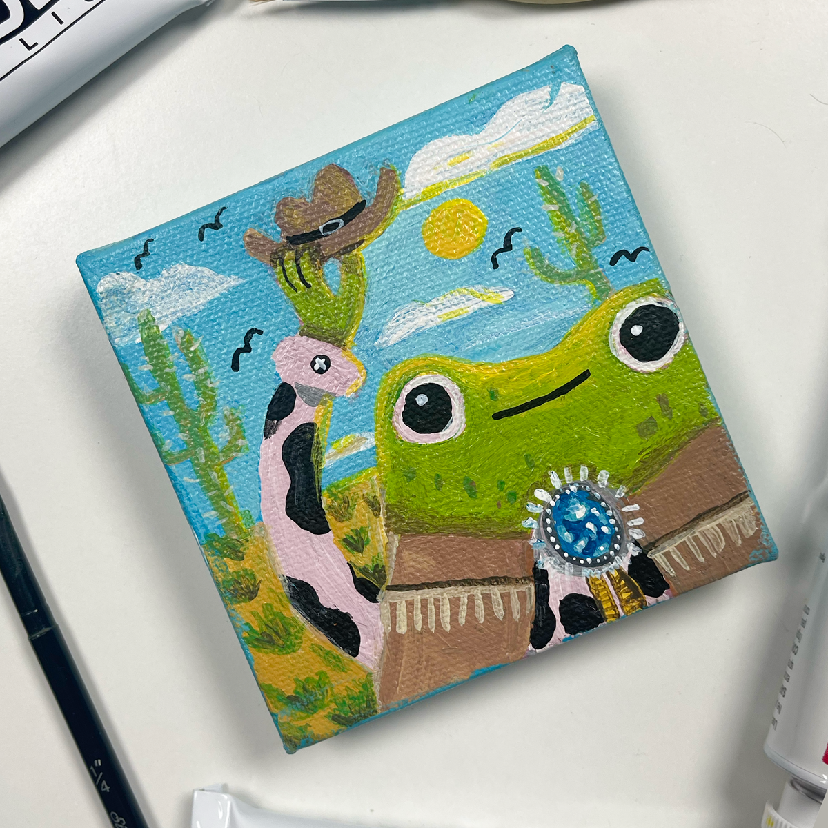 Frog Original *ORIGINAL* Cowboy Frog Painting – Punky Doodle Art