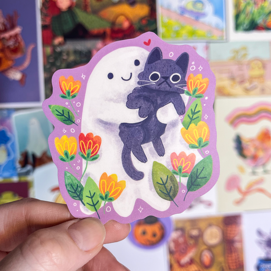 New Ghost with Cat Sticker