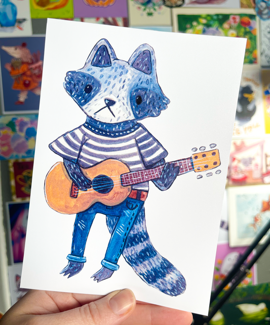 Grunge Raccoon Print