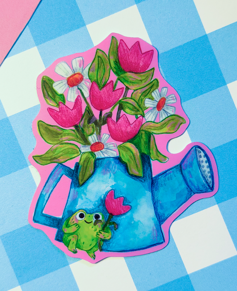 Watering Can Frog Sticker