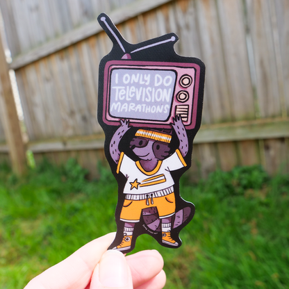 TV Marathon Raccoon Sticker