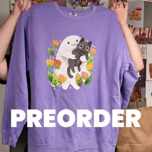 **PREORDER Purple Ghost Cat Crewneck Sweatshirt